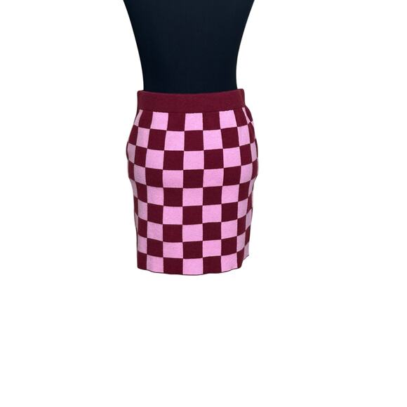 Forever 21 red pink checkers pull on knit mini skirt size M - Picture 10 of 14
